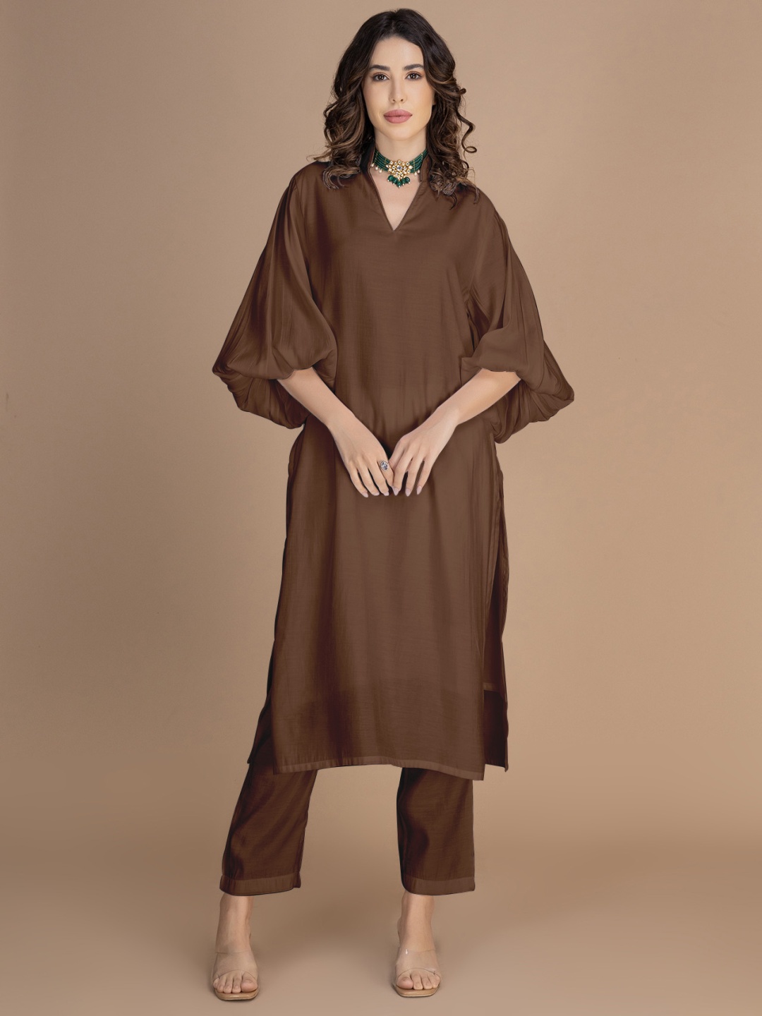 

Moomaya Women Regular Kurta with Trousers, Brown