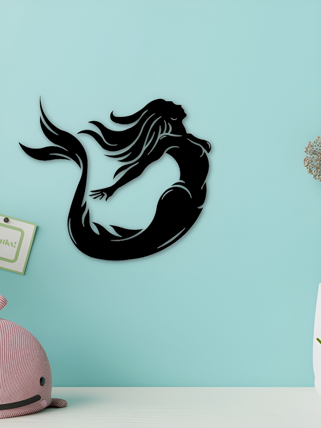 

Loops n knots Black Mermaid Textured Wooden Wall Hangings