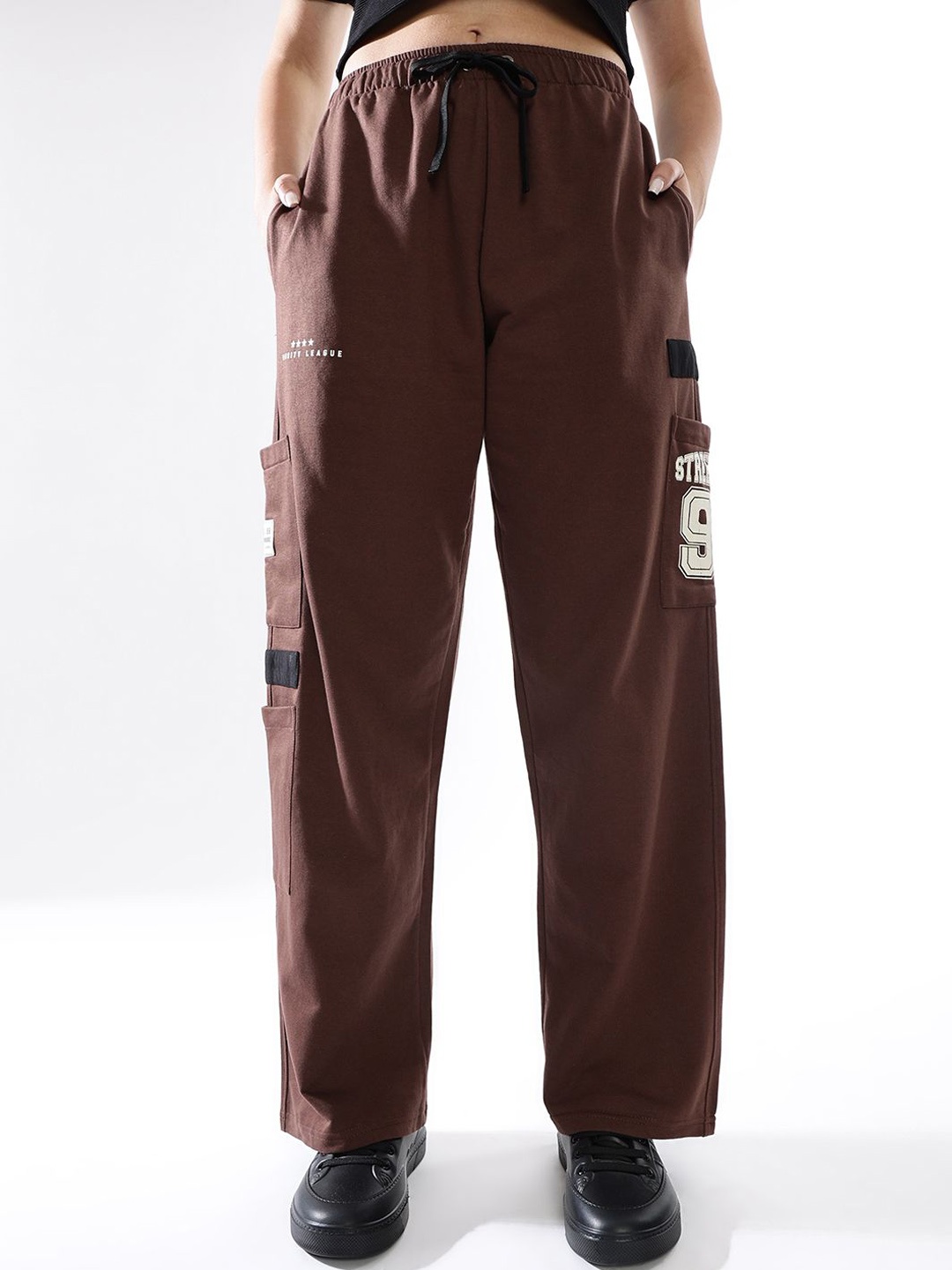 

Hubberholme Women Pure Cotton Typography Relaxed-Fit Track Pants, Brown