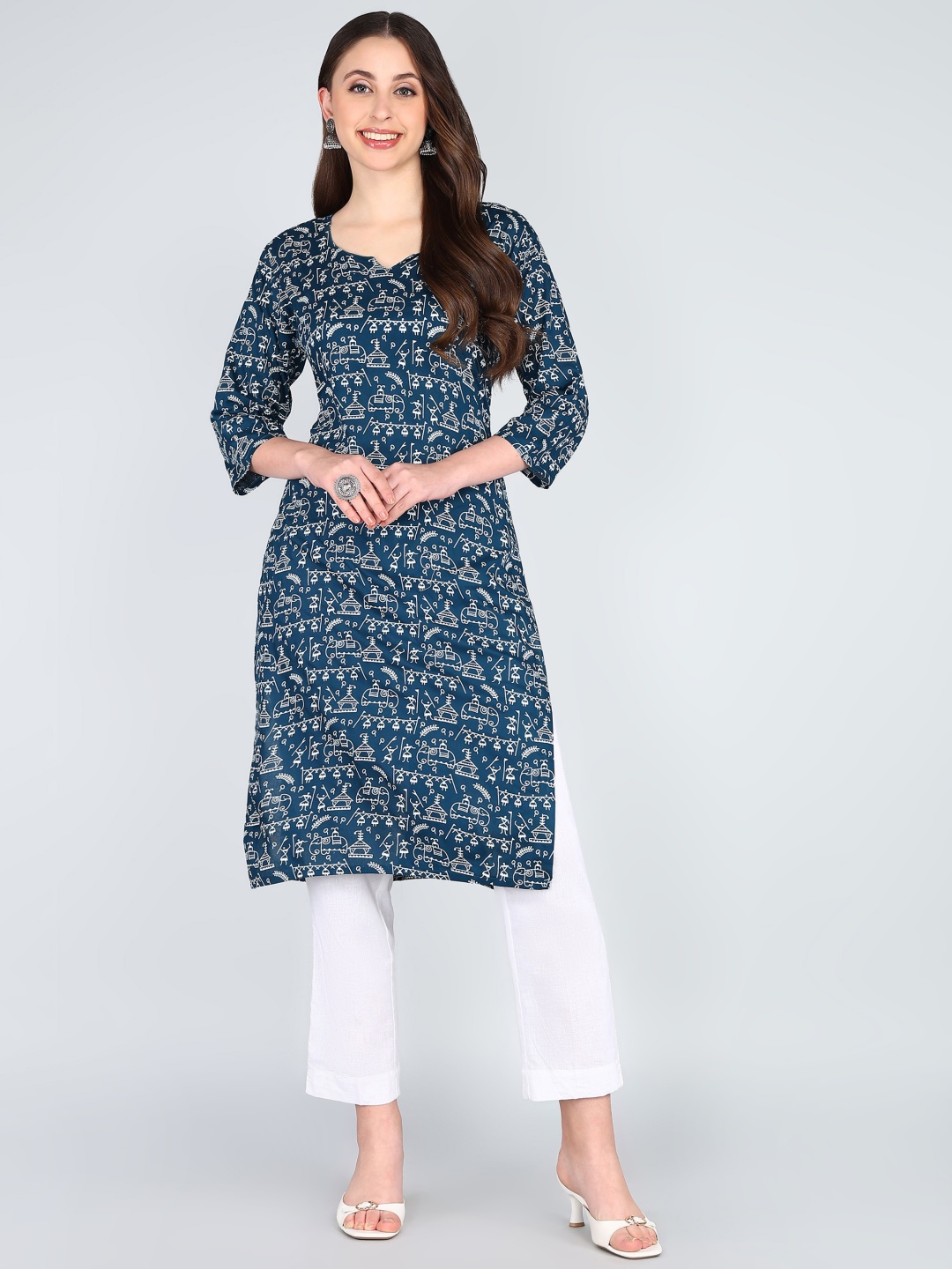 

Tviksha Fashion Women Ethnic Motifs Printed Sequinned Kurta, Blue