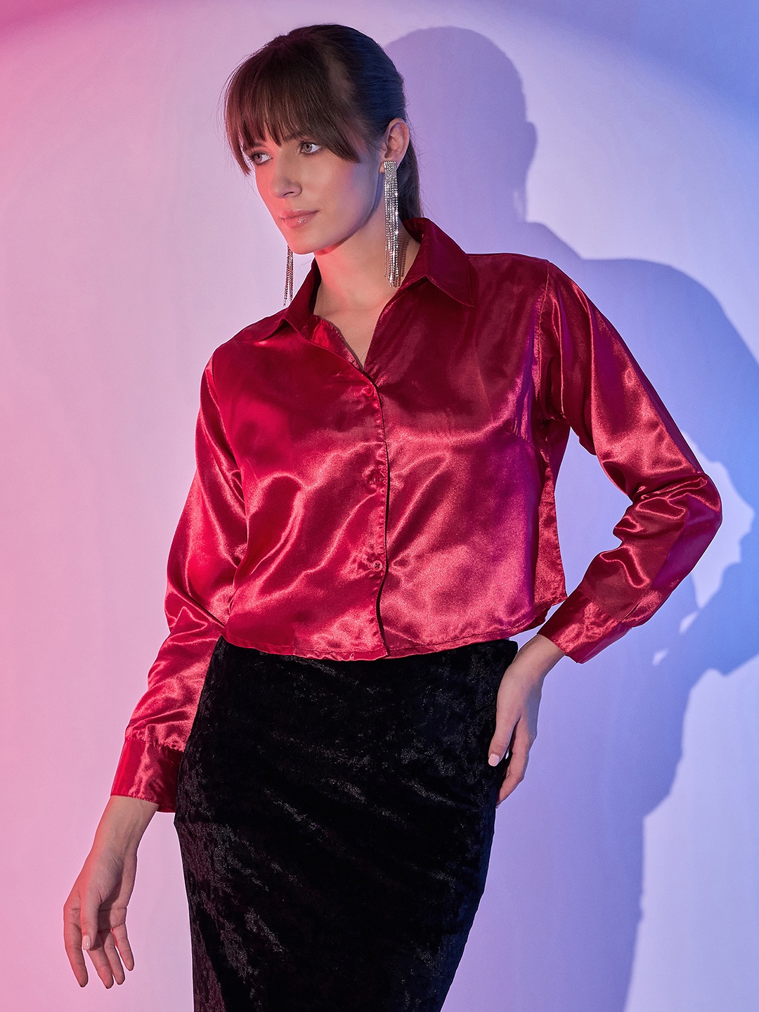 

DIMPY GARMENTS Women Comfort Boxy Opaque Formal Shirt, Red