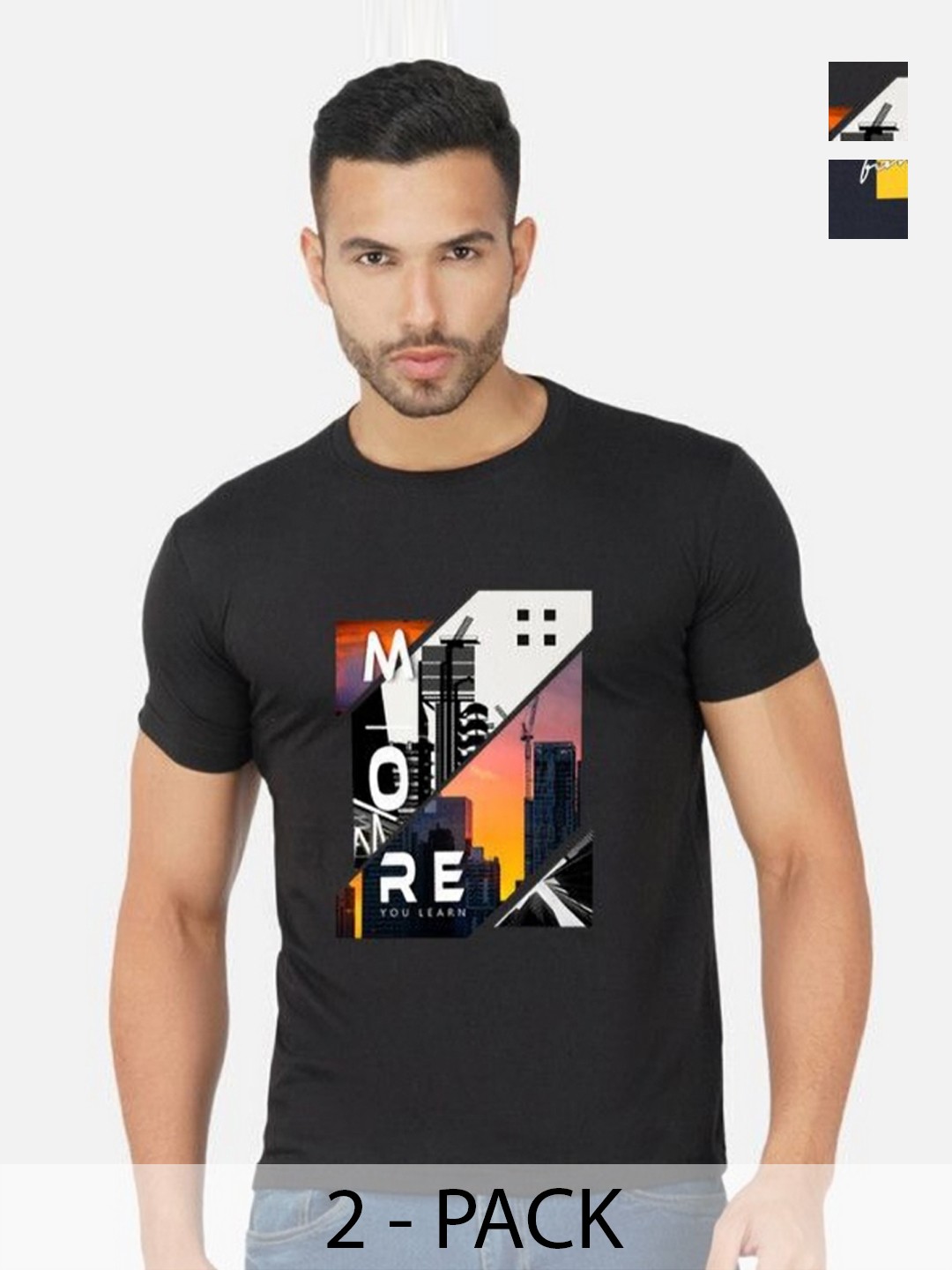 

GLOBAL NOMAD Men 2 Printed Bio Finish Applique T-shirt, Black