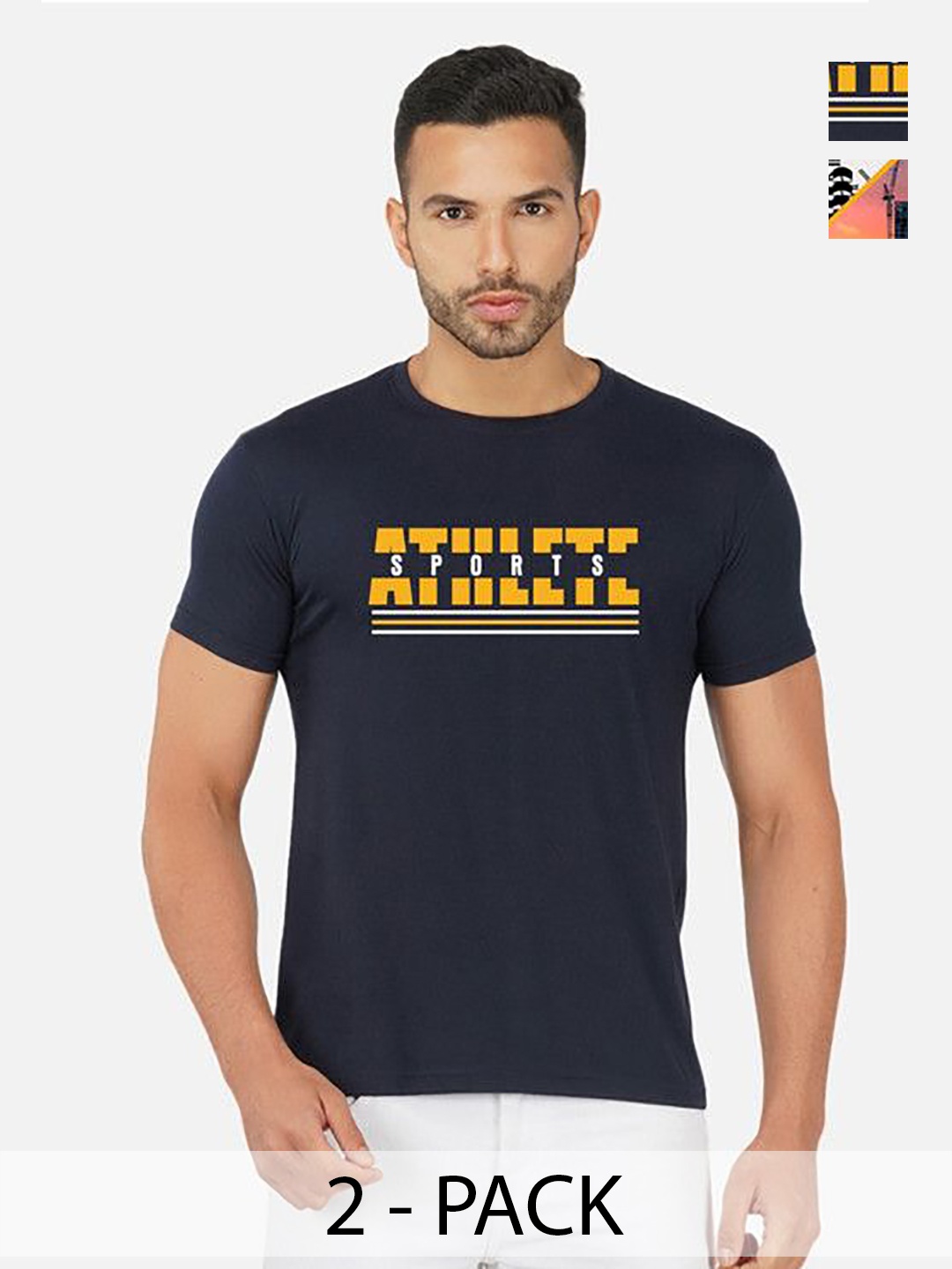 

GLOBAL NOMAD Men 2 Printed Bio Finish Applique T-shirt, Navy blue