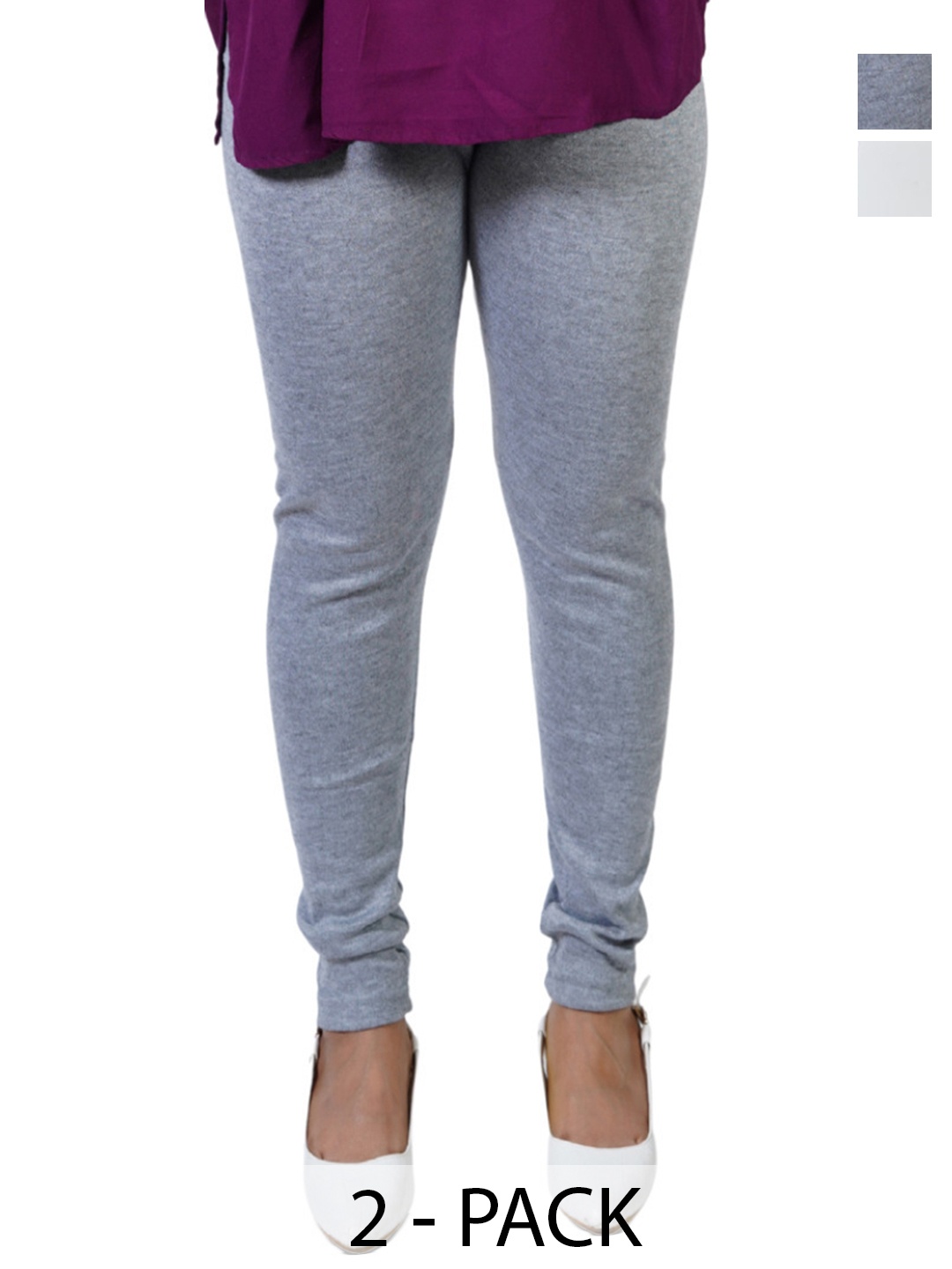 

URBAN KANYA Pack Of 2 Mid-Rise Churidar-Length Leggings, Grey