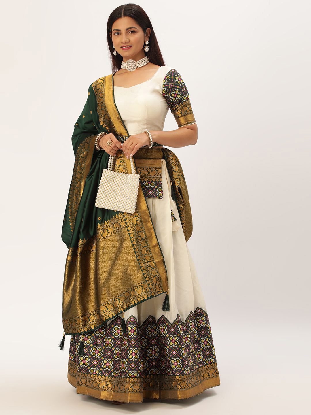 

Payu Semi-Stitched Lehenga & Unstitched Blouse With Dupatta, White
