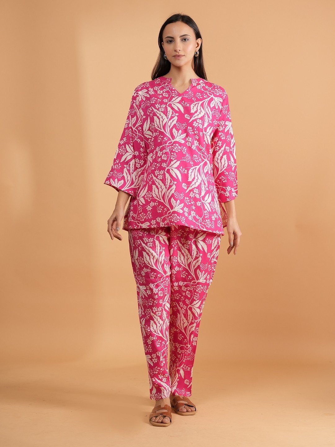 

BAESD Printed V-Neck Tunic With Trousers Co-Ords, Pink