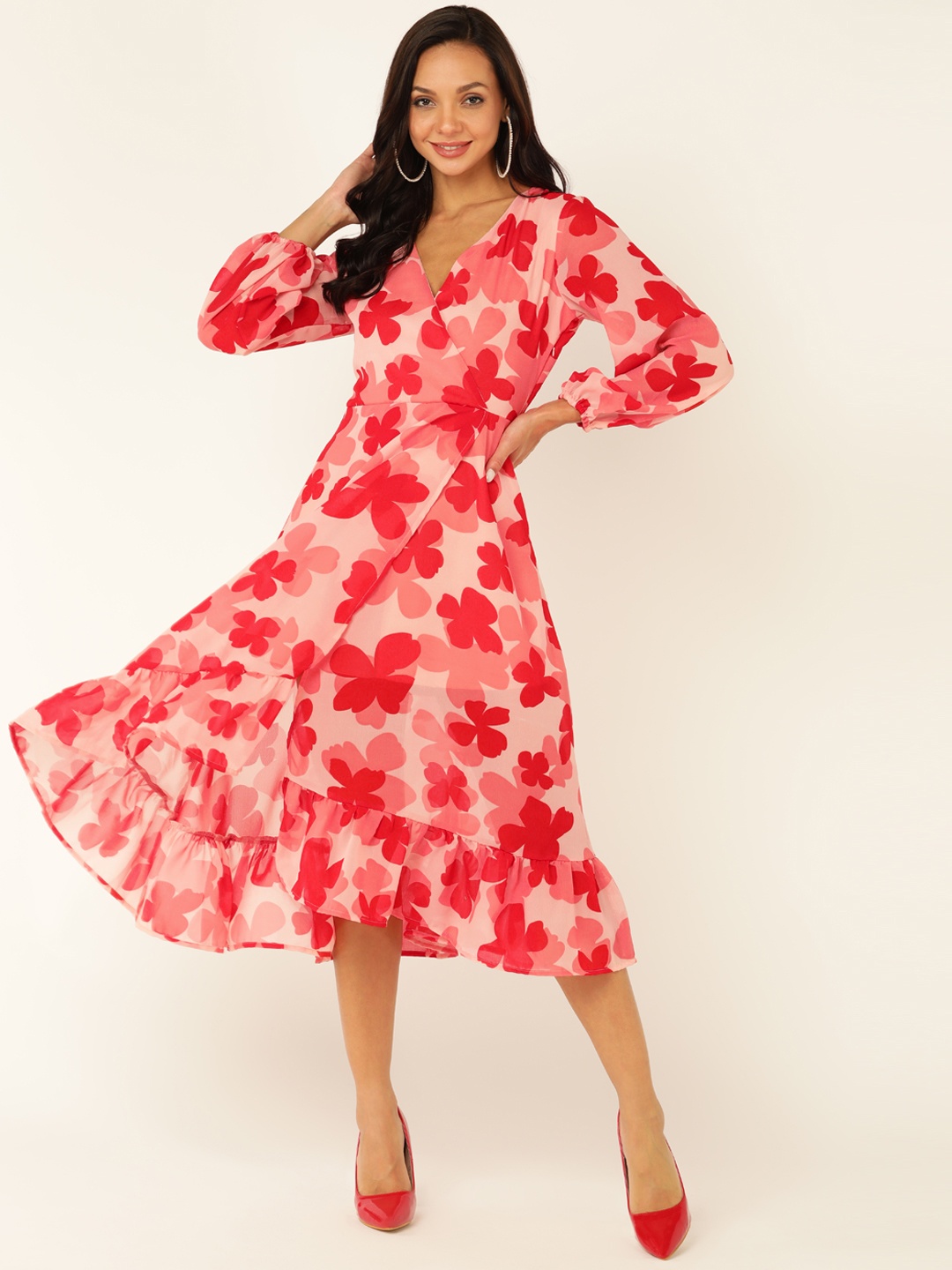 

MISS HAUTE Tie and Dye Print Bell Sleeve Georgette Fit & Flare Midi Dress, Multi