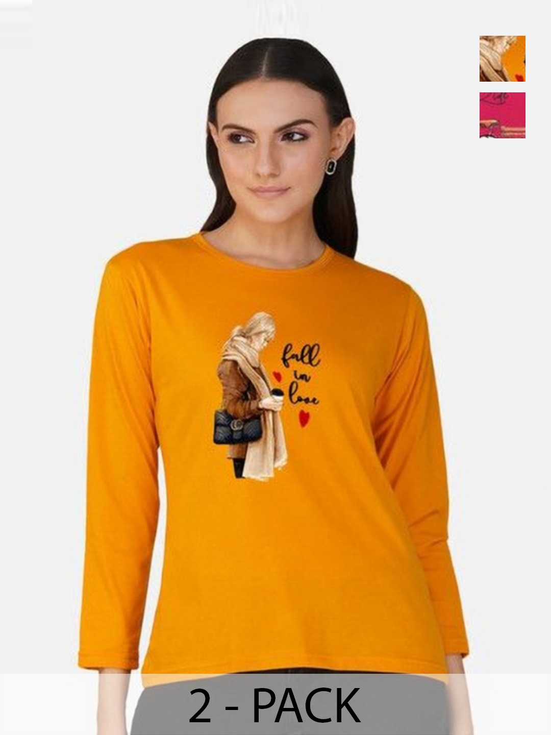 

Metronaut Women 2 Printed Bio Finish T-shirt, Mustard