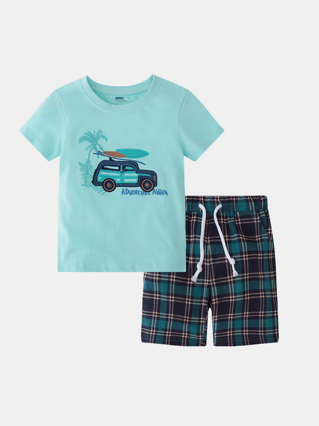 

YK Boys Printed T-shirt with Shorts Clothing Set, Turquoise blue