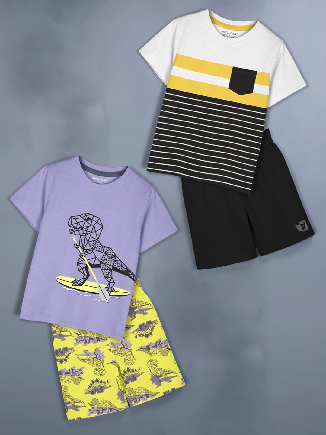 

HELLCAT Girls Printed T-shirt with Shorts, White