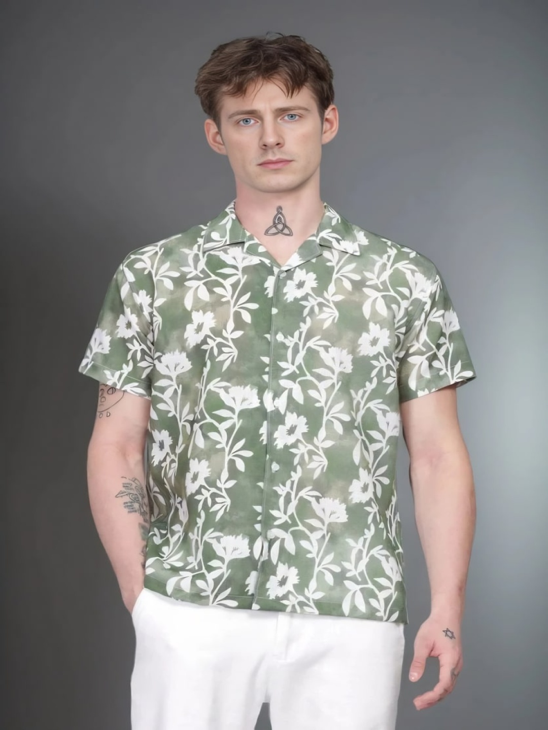 

Moda Rapido Men Comfort Floral Opaque Printed Casual Shirt, Green