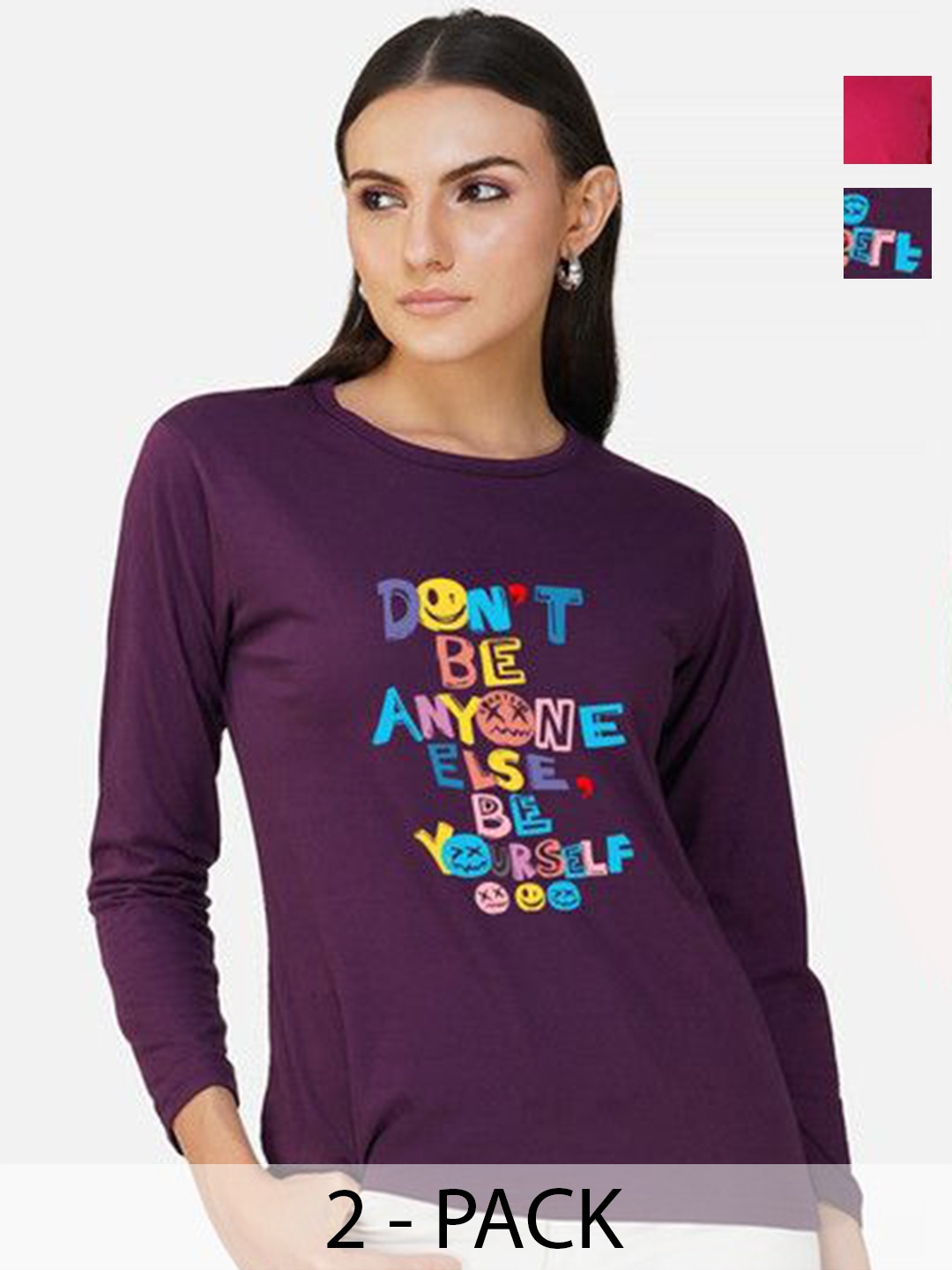 

Metronaut Women 2 Printed Bio Finish Applique T-shirt, Purple