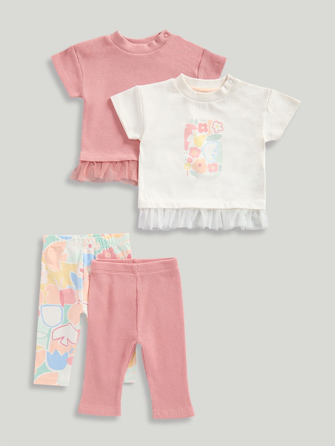 

mothercare Girls Printed Top with Leggings, Pink