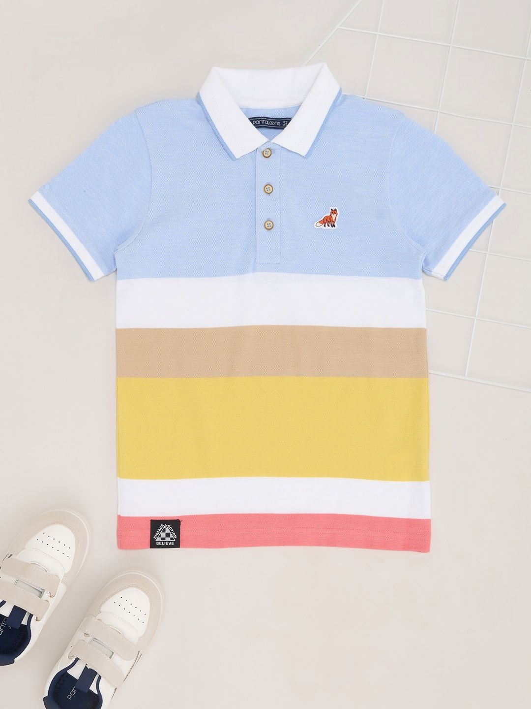 

Pantaloons Junior Boys Striped Extended Sleeves T-shirt, Blue