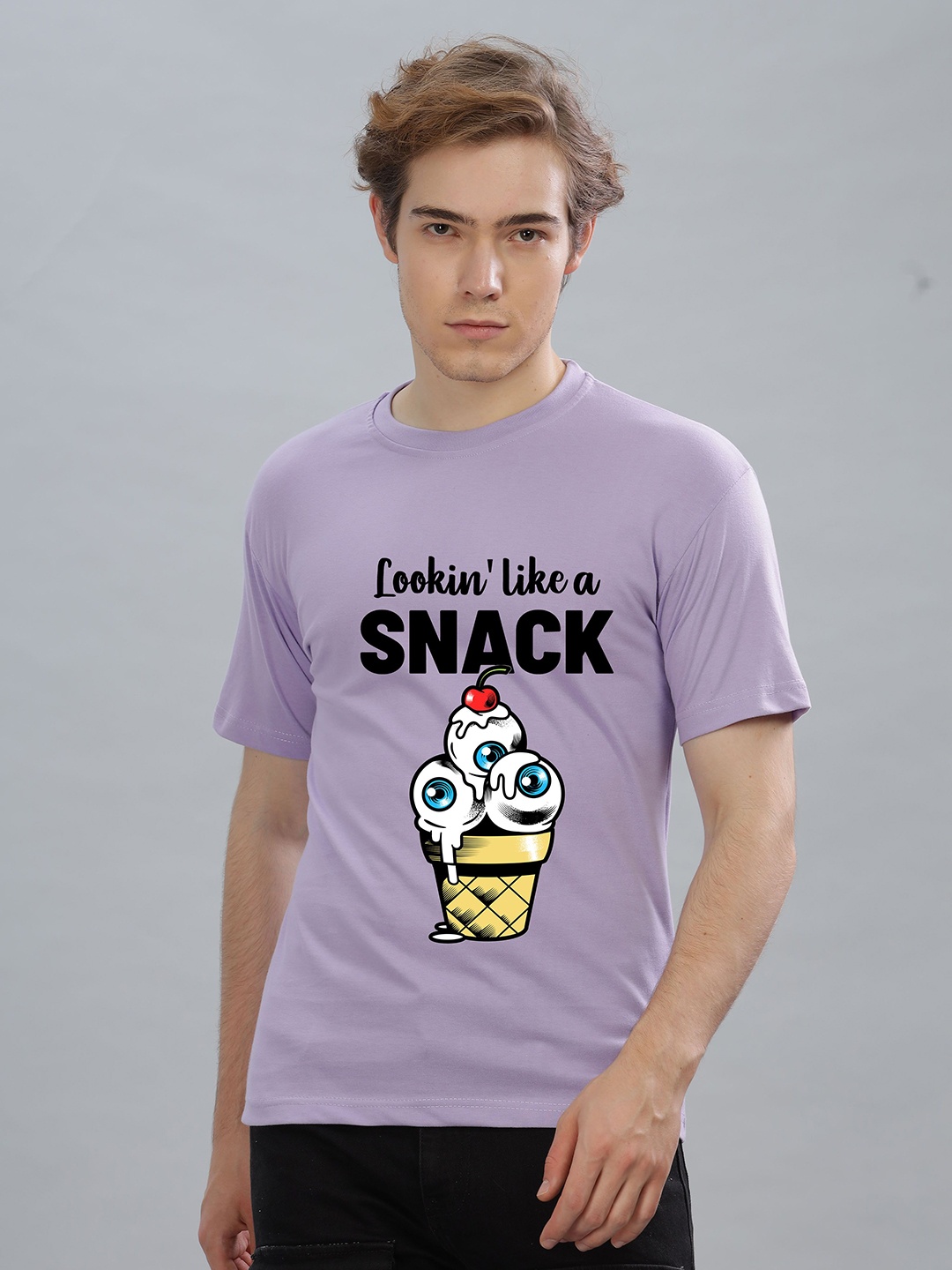 

FALTU.CO Men Printed Drop-Shoulder Sleeves Pure Cotton T-shirt, Lavender