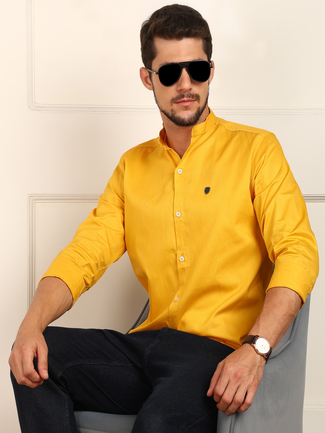 

PulseIQ Men Slim Fit Opaque Casual Shirt, Yellow