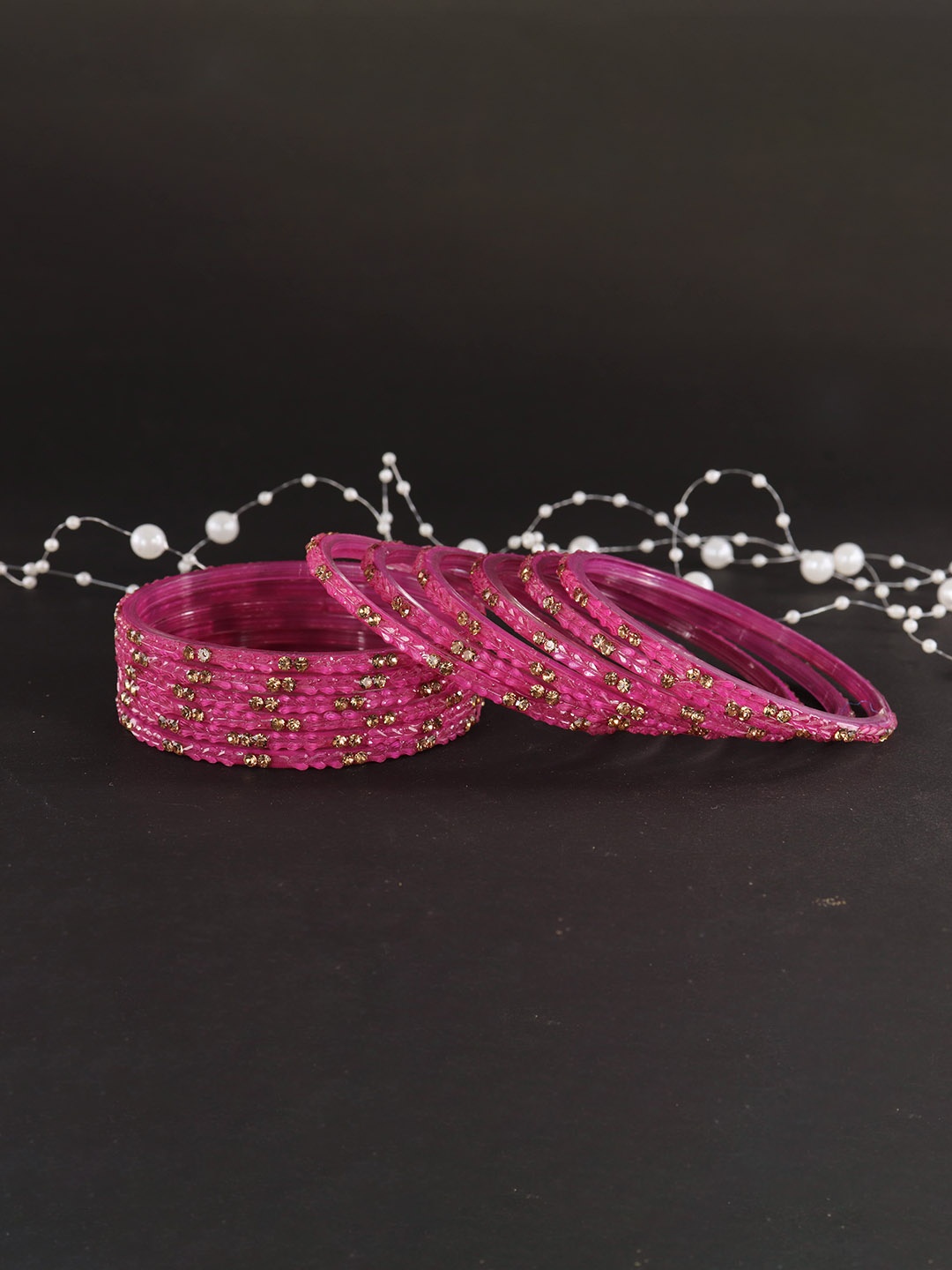 

LAVAZZA Set Of 12 Crystal-Studded Glass Bangles, Pink
