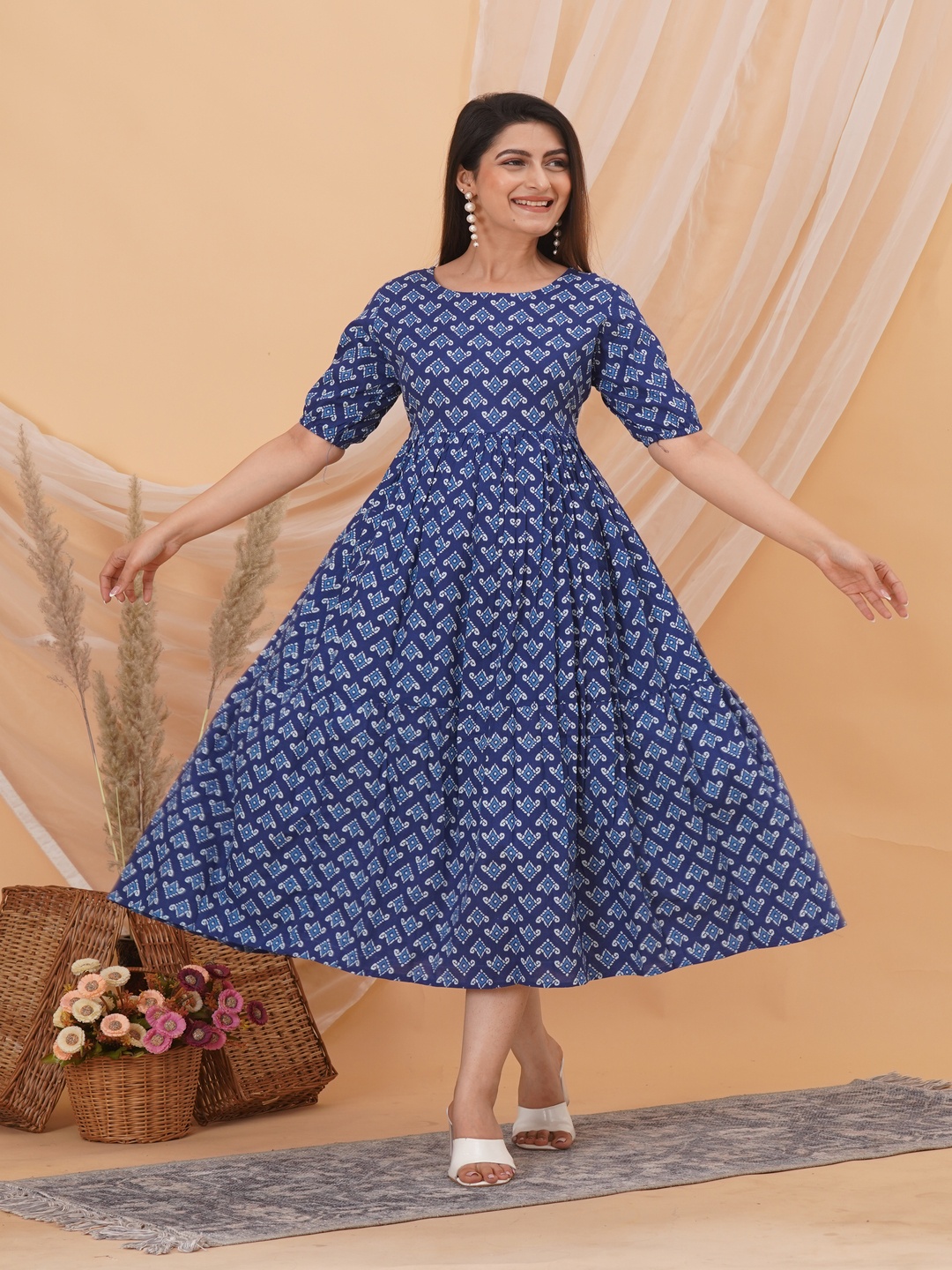 

Malia Floral Print Fit & Flare Midi Dress, Blue