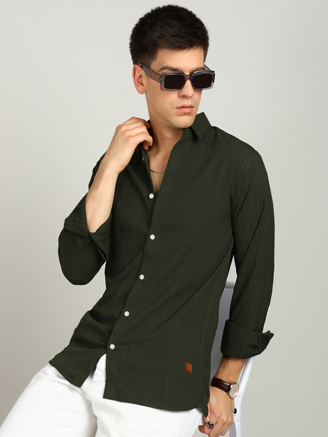 

PulseIQ Men Slim Fit Opaque Casual Shirt, Green