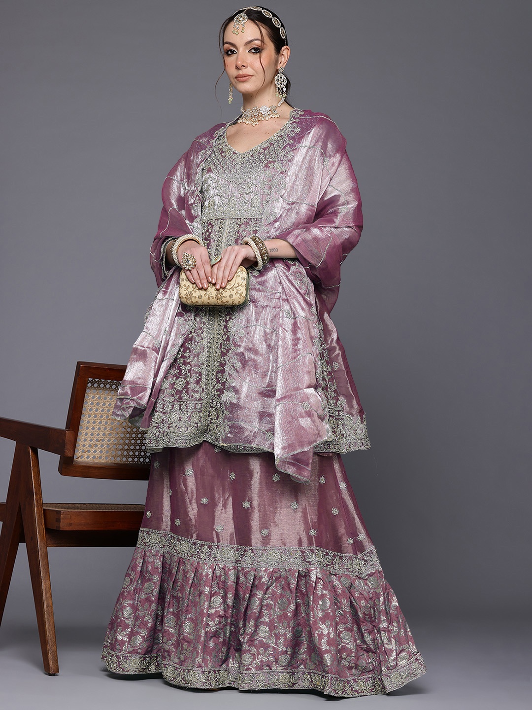 

Ahalyaa Embroidered Organza Semi-Stitched Dress Material, Purple