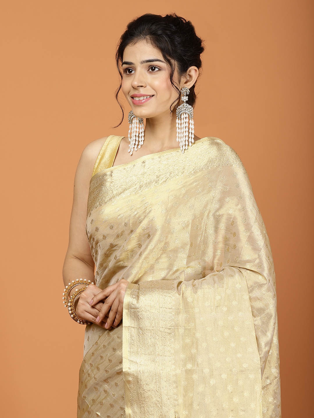 

Meena Bazaar Woven Design Zari Saree, Beige
