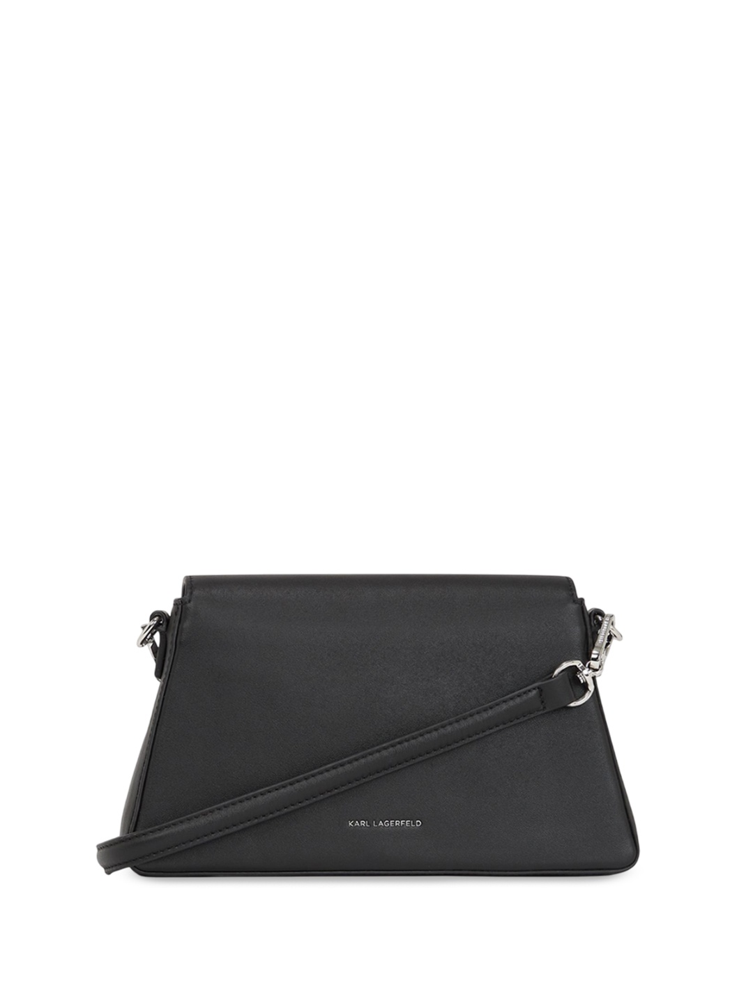 

Karl Lagerfeld Leather Structured Sling Bag with Cut Work, Black