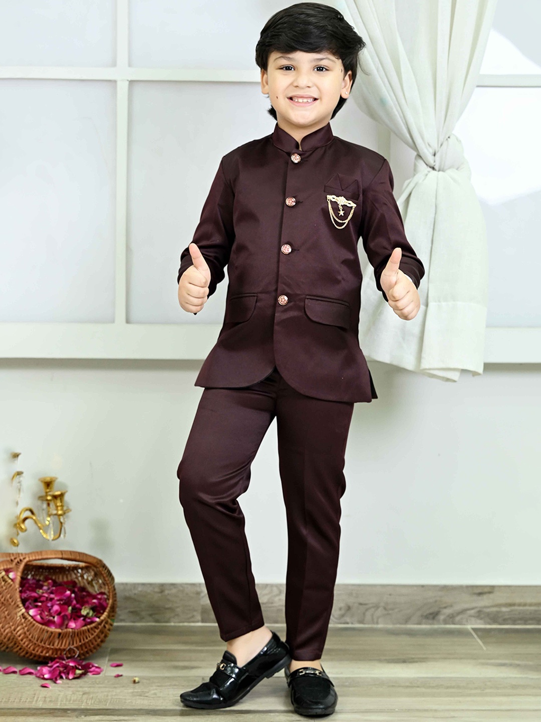 

Boys Satin Single Breasted Two-Piece Set, Burgundy