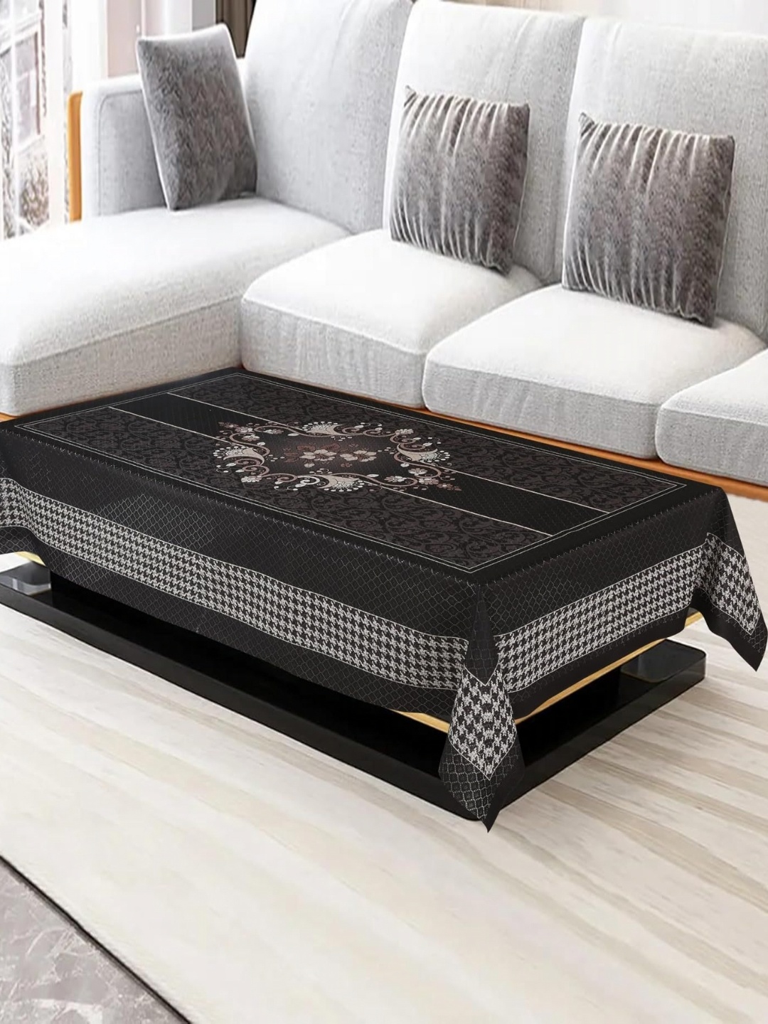 

Homerz Black Floral Cotton 4-Seater Table Cover