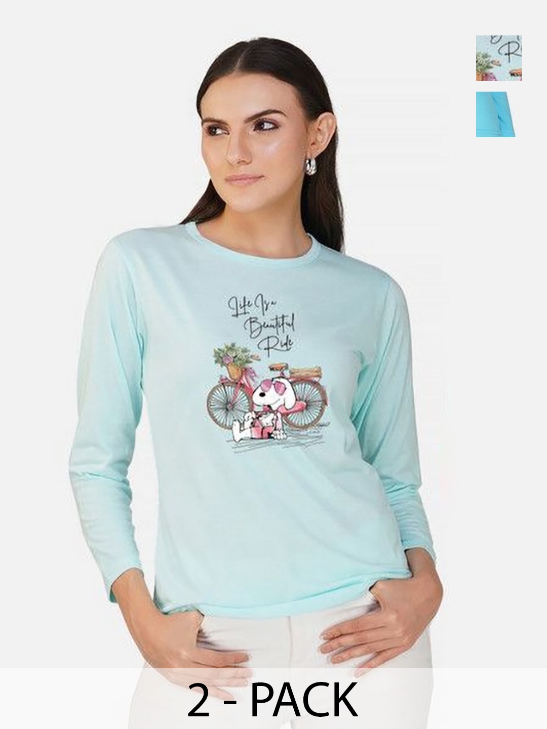 

Metronaut Women 2 Printed Bio Finish T-shirt, Turquoise blue