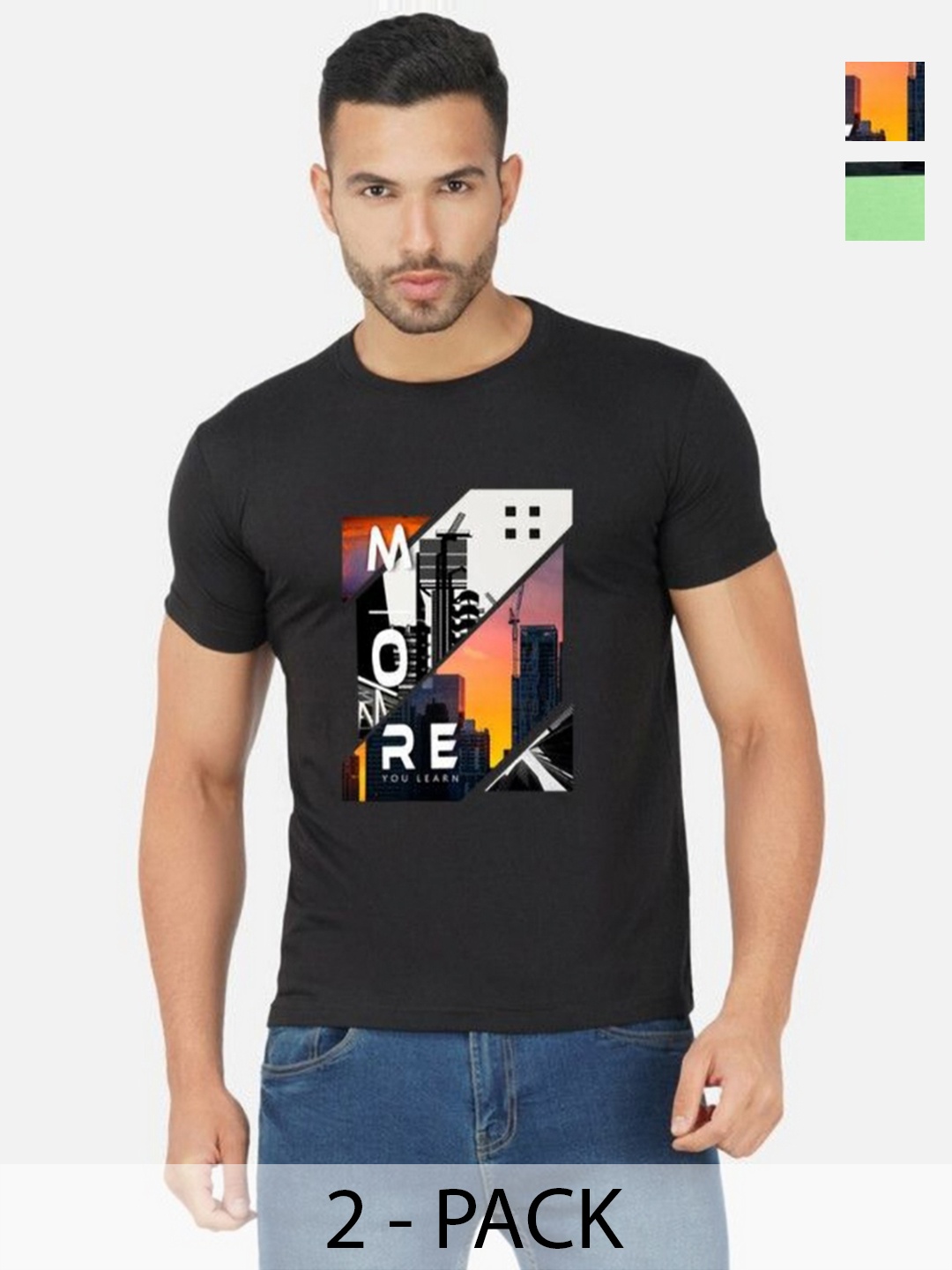 

GLOBAL NOMAD Men 2 Printed Bio Finish Applique T-shirt, Black
