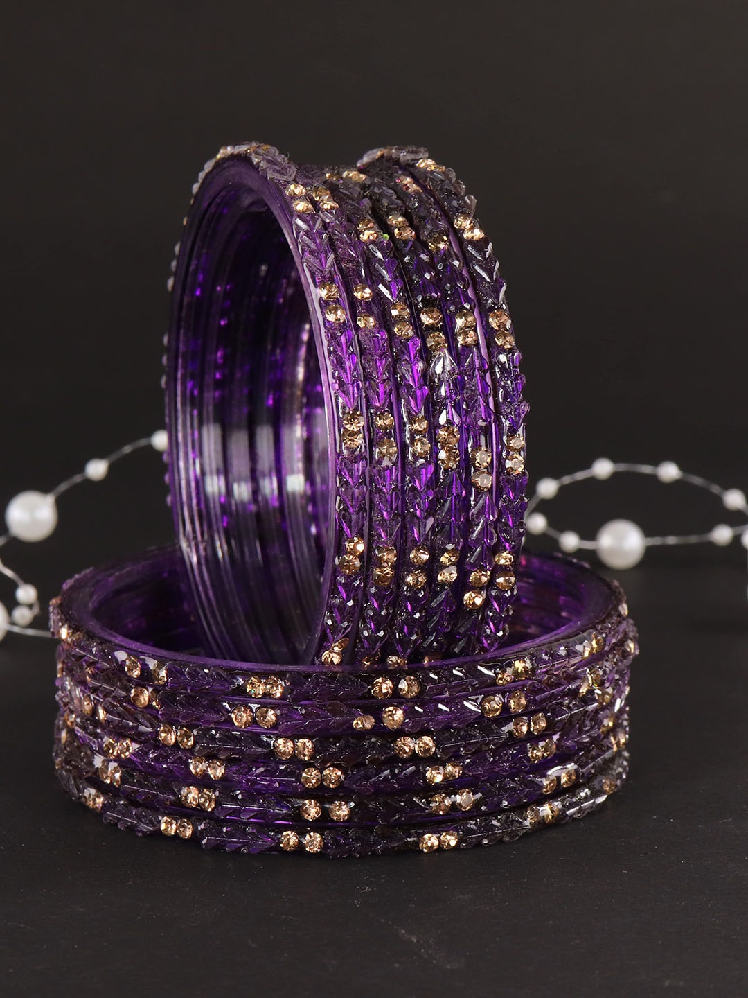 

LAVAZZA Set Of 12 Crystal-Studded Glass Bangles, Purple