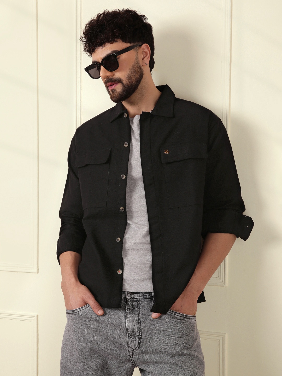 

WROGN Men Comfort Opaque Casual Shirt, Black