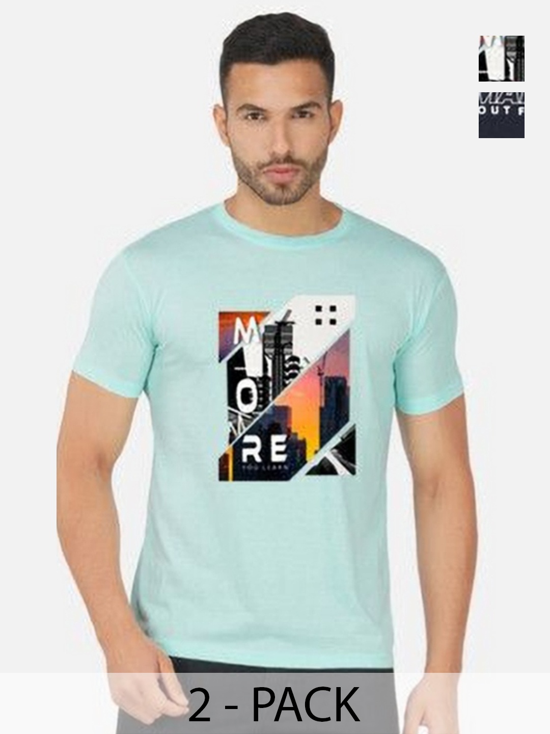 

GLOBAL NOMAD Men 2 Printed Bio Finish Applique T-shirt, Turquoise blue