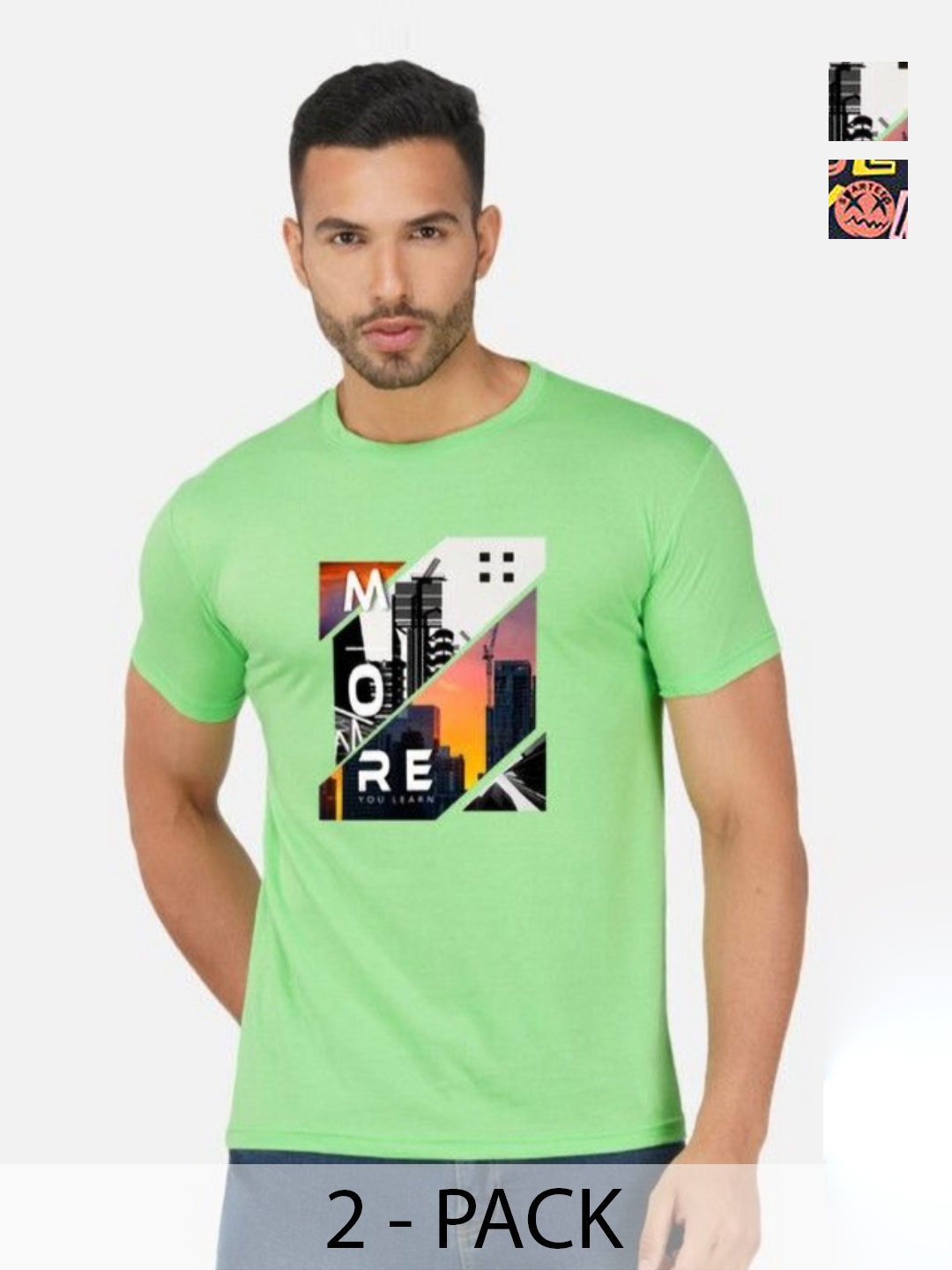 

GLOBAL NOMAD Men 2 Printed Bio Finish Applique T-shirt, Green