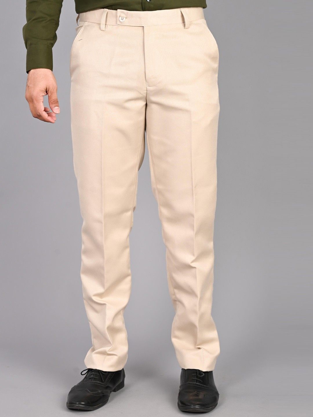 

PulseIQ Men Easy Wash Pleated Trousers, Cream