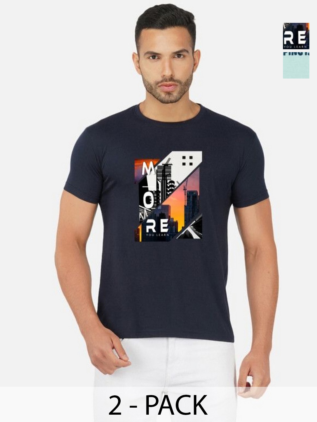 

GLOBAL NOMAD Men 2 Printed Bio Finish Applique T-shirt, Navy blue