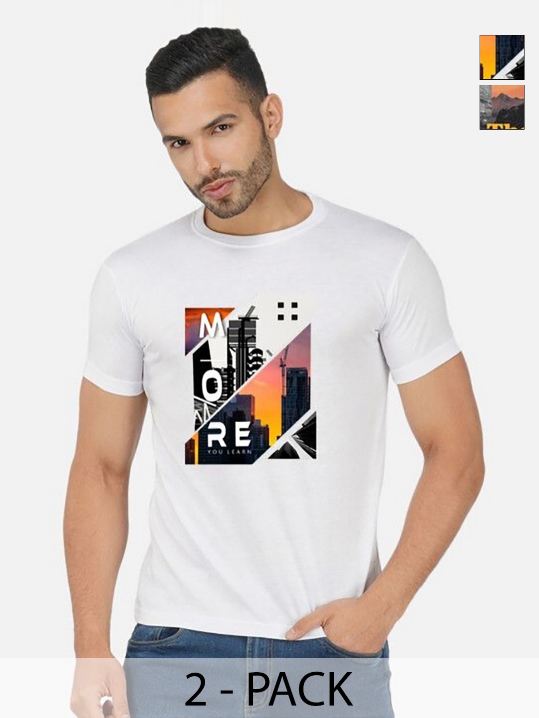 

GLOBAL NOMAD Men 2 Printed Bio Finish Applique T-shirt, White