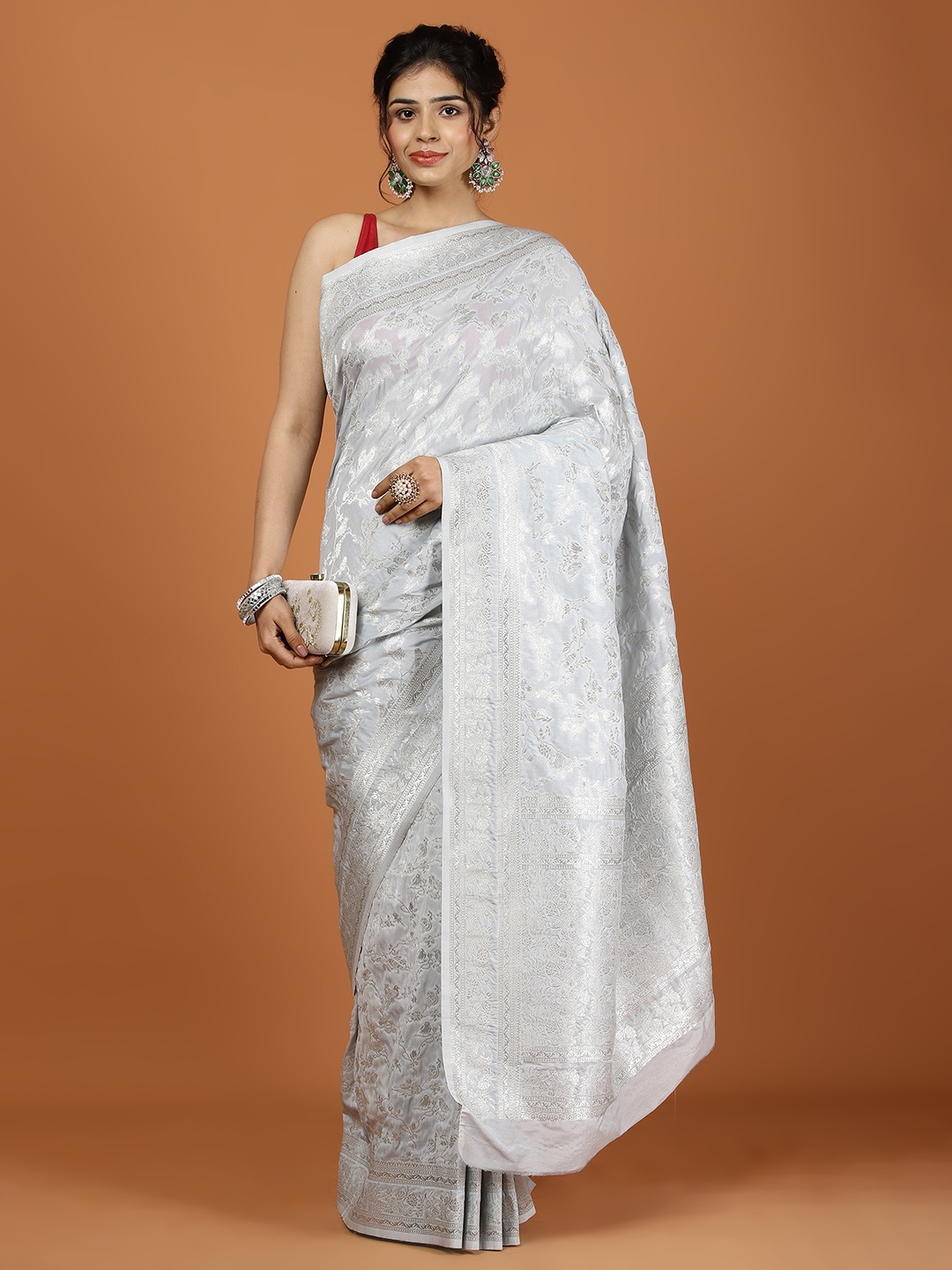 

Meena Bazaar Woven Design Zari Art Silk Saree, Grey