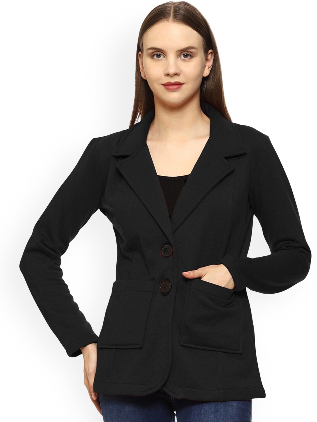 

ROARERS Notched Lapel Collar Single Breasted Blazer, Black