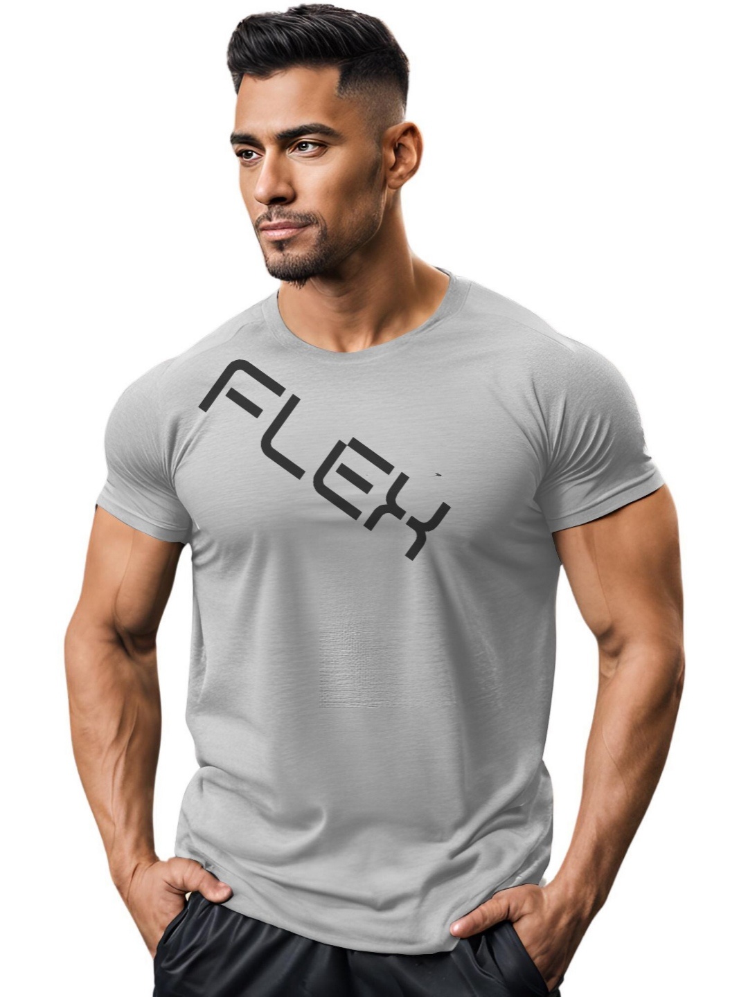 

3Colors Men Moisture Wicking Applique T-shirt, Grey