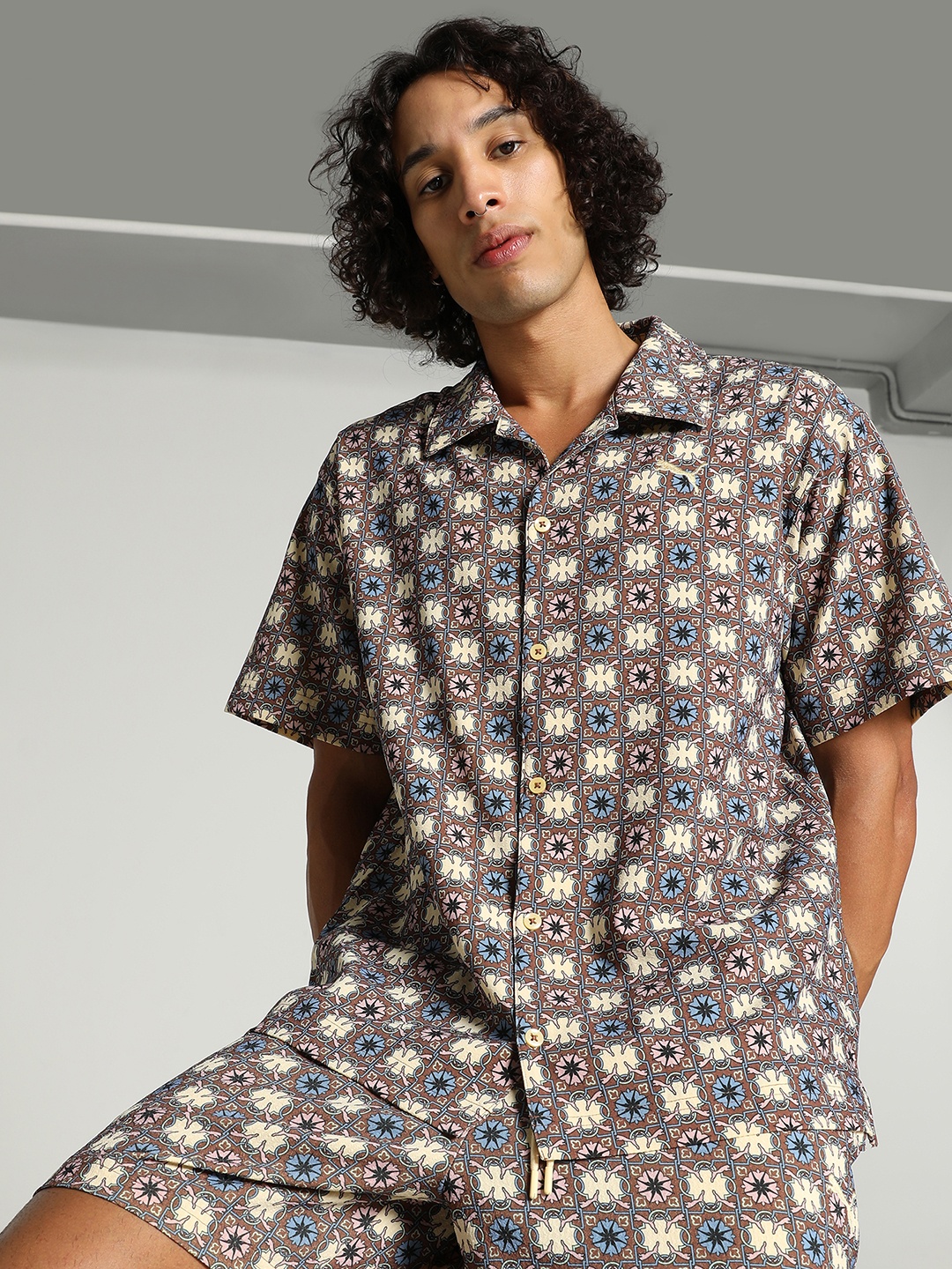 

Puma Classics Floral Printed Relaxed Fit Short Sleeve T-Shirt, Brown