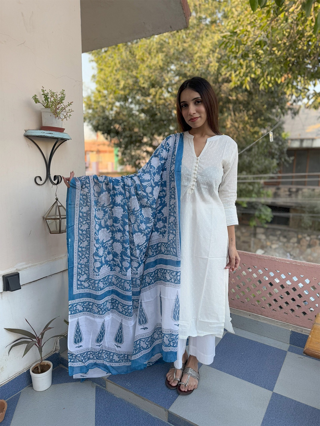 

GOODHAND Printed Block Print Dupatta, Blue