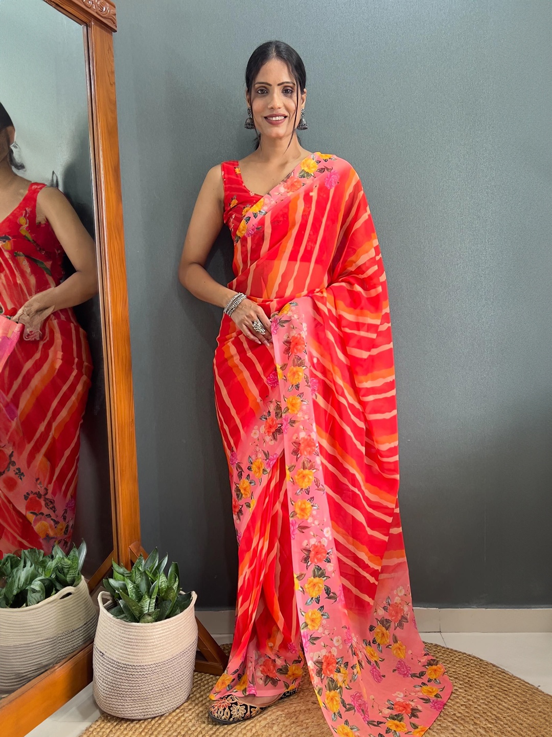 

Moda Rapido Leheriya Pure Georgette Ready to Wear Leheriya Saree, Red