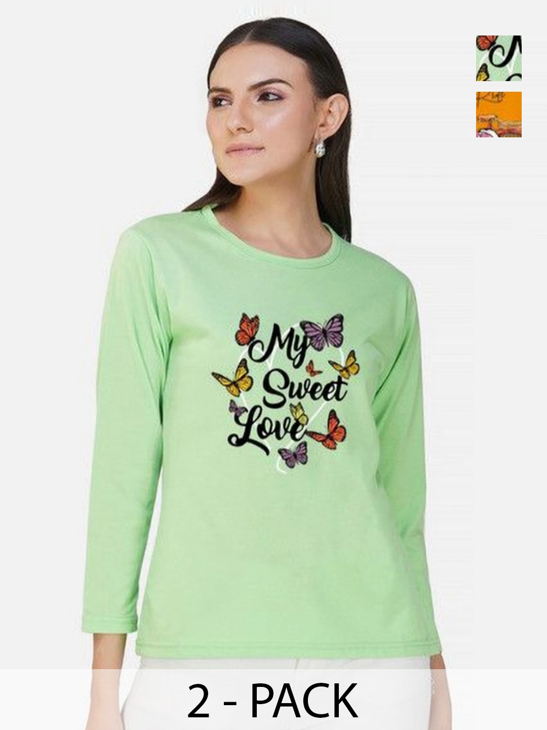 

Metronaut Women 2 Printed Bio Finish Applique T-shirt, Mustard