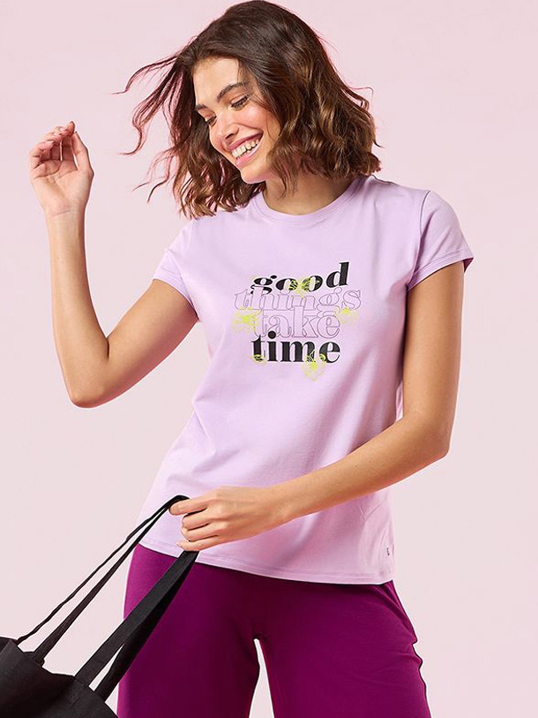 

Enamor Graphic Printed Short Sleeve Crew Neck Stretch Lounge T-Shirt, Violet