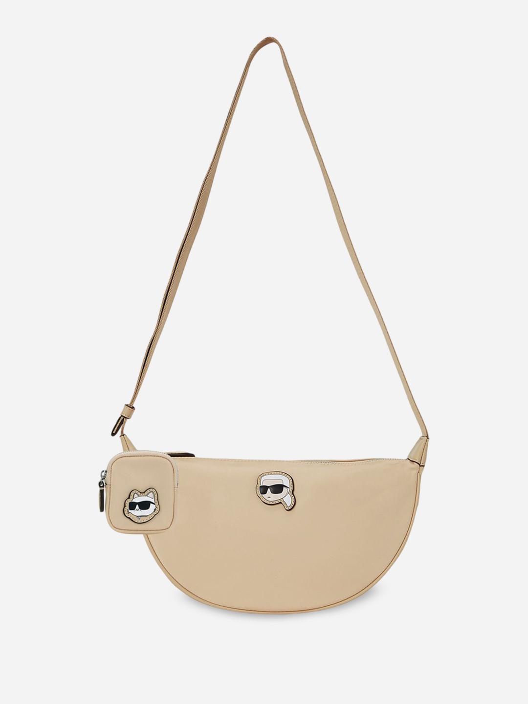 

Karl Lagerfeld Embellished Half Moon Sling Bag with Tasselled, Beige