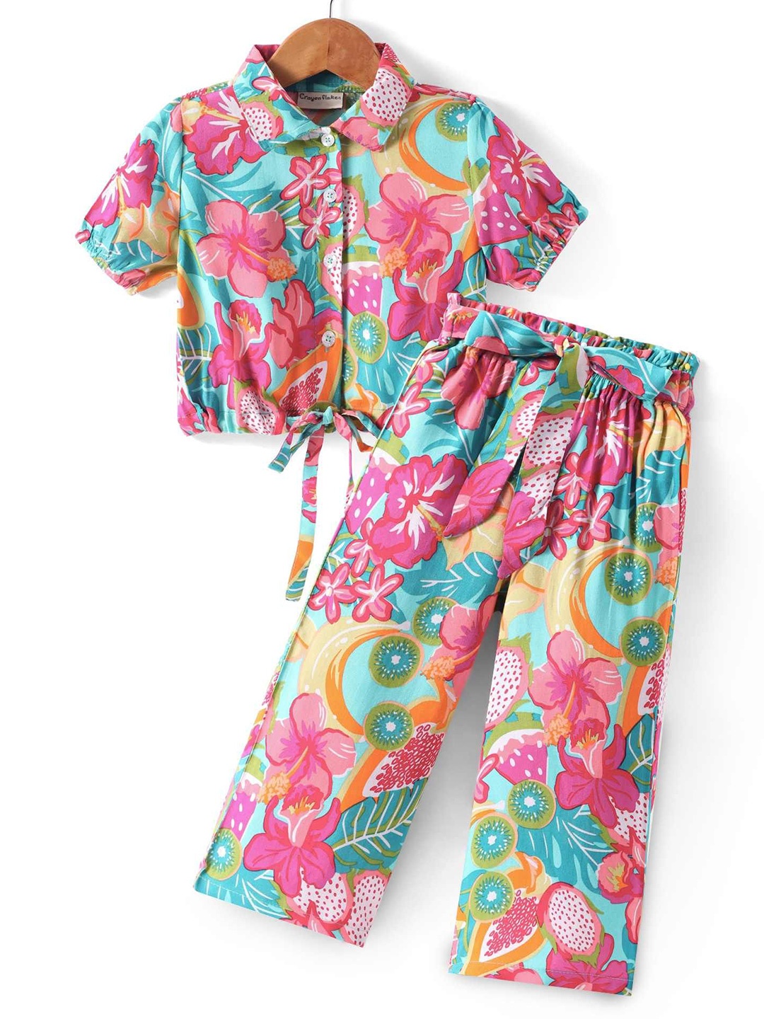 

CrayonFlakes Girls Printed Top with Palazzos, Green