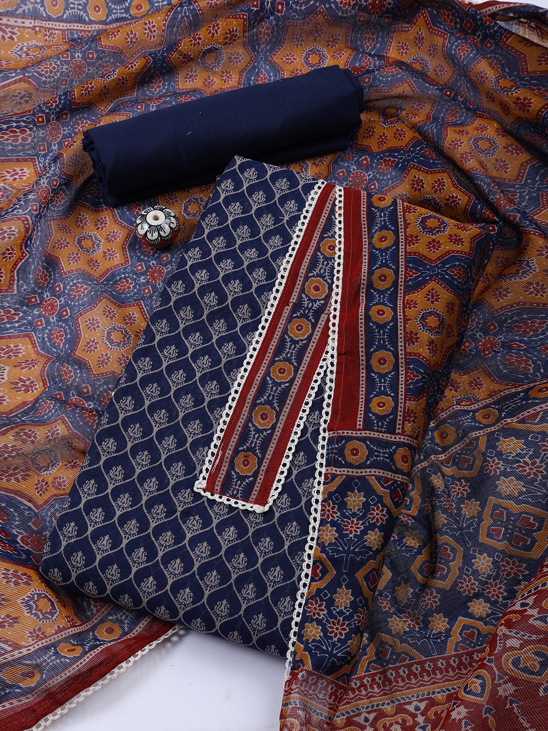 

Meena Bazaar Printed Unstitched Dress Material, Blue