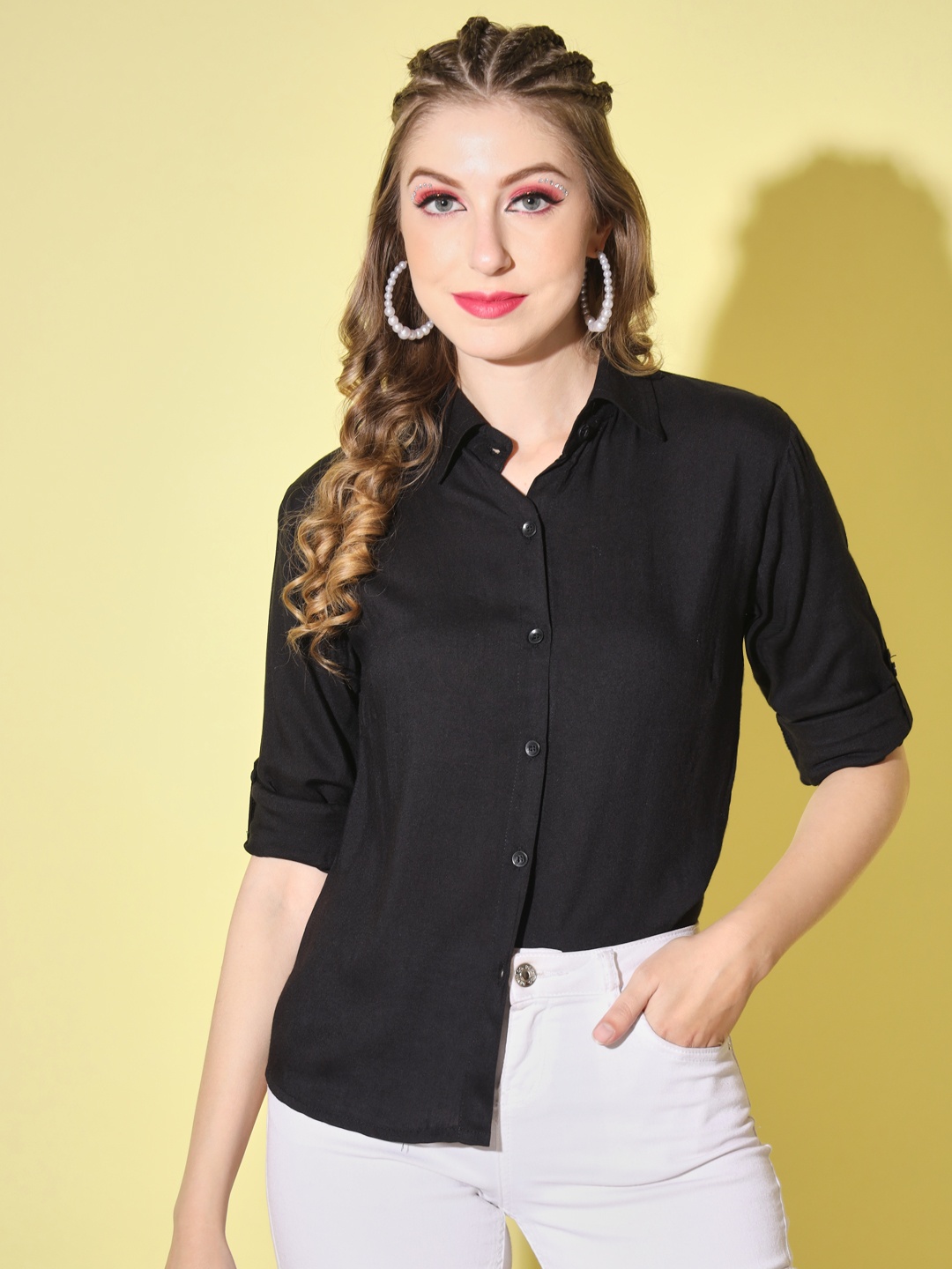

DIMPY GARMENTS Women Standard Opaque Formal Shirt, Black
