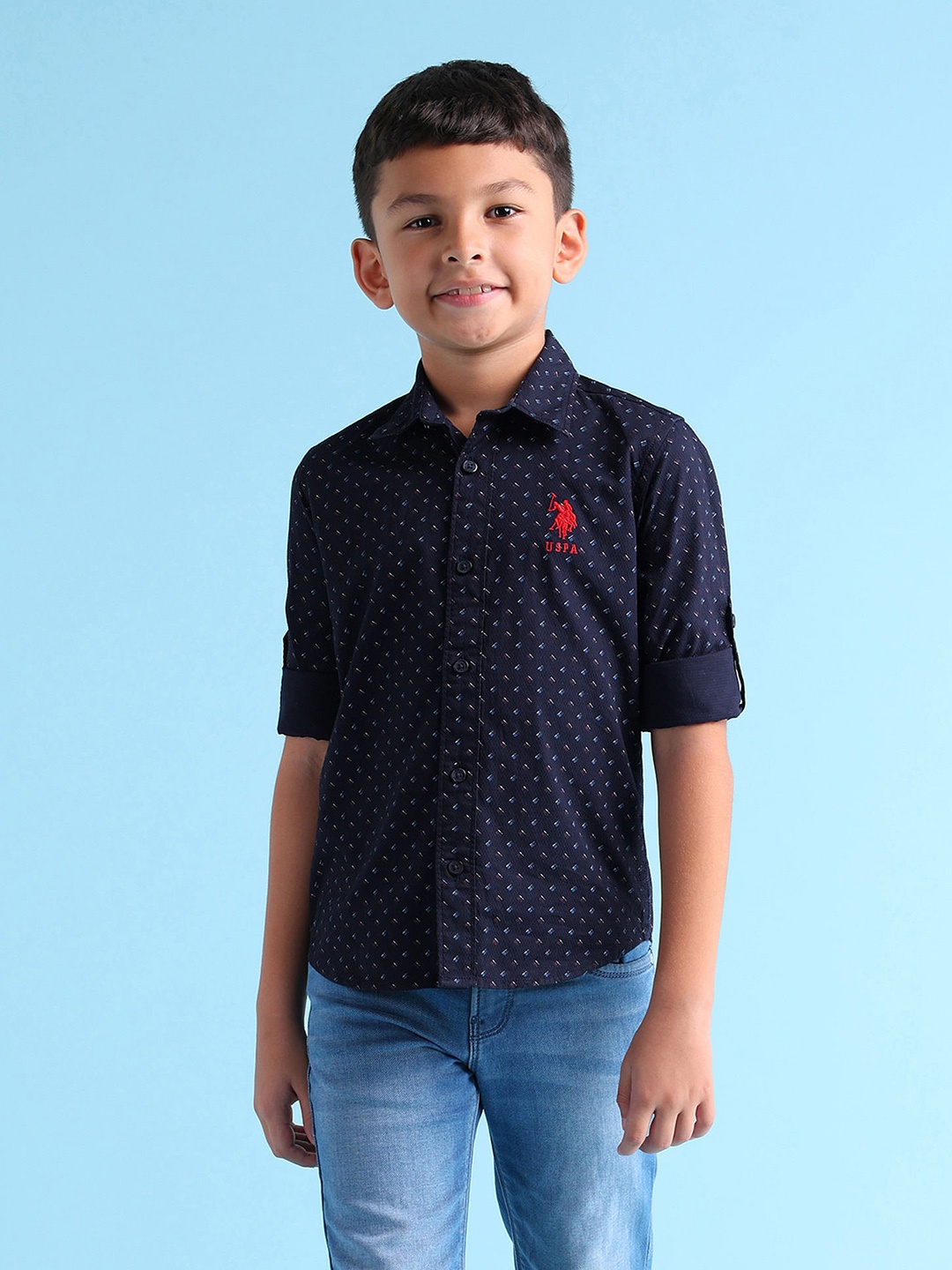 

U.S. Polo Assn. Kids Boys Printed Pure Cotton Casual Shirt, Navy blue